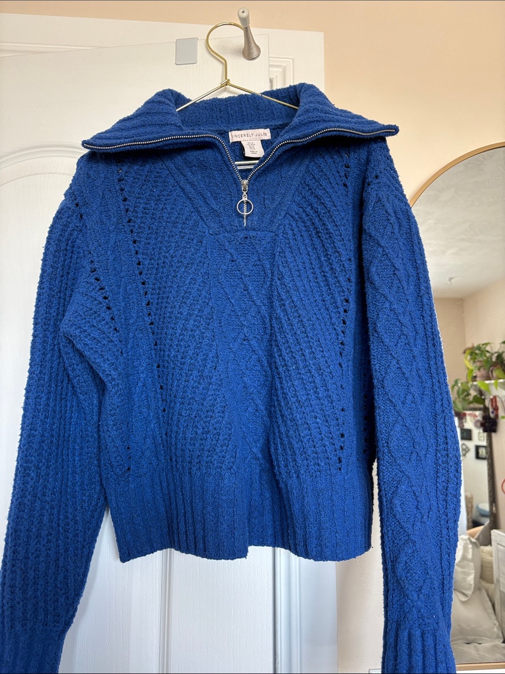 Sincerely Jules Textured Half-Zip Sweater in Deep Blue